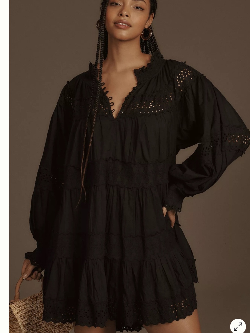 Anthropologie Maeve Black Long Sleeve Lace Mini Dress Size XL